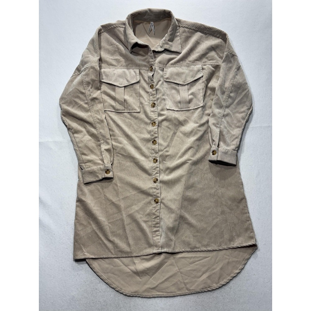 Live 4 Truth Shirt Dress Womens Medium Beige Corduroy Button Front Hi Low Hem